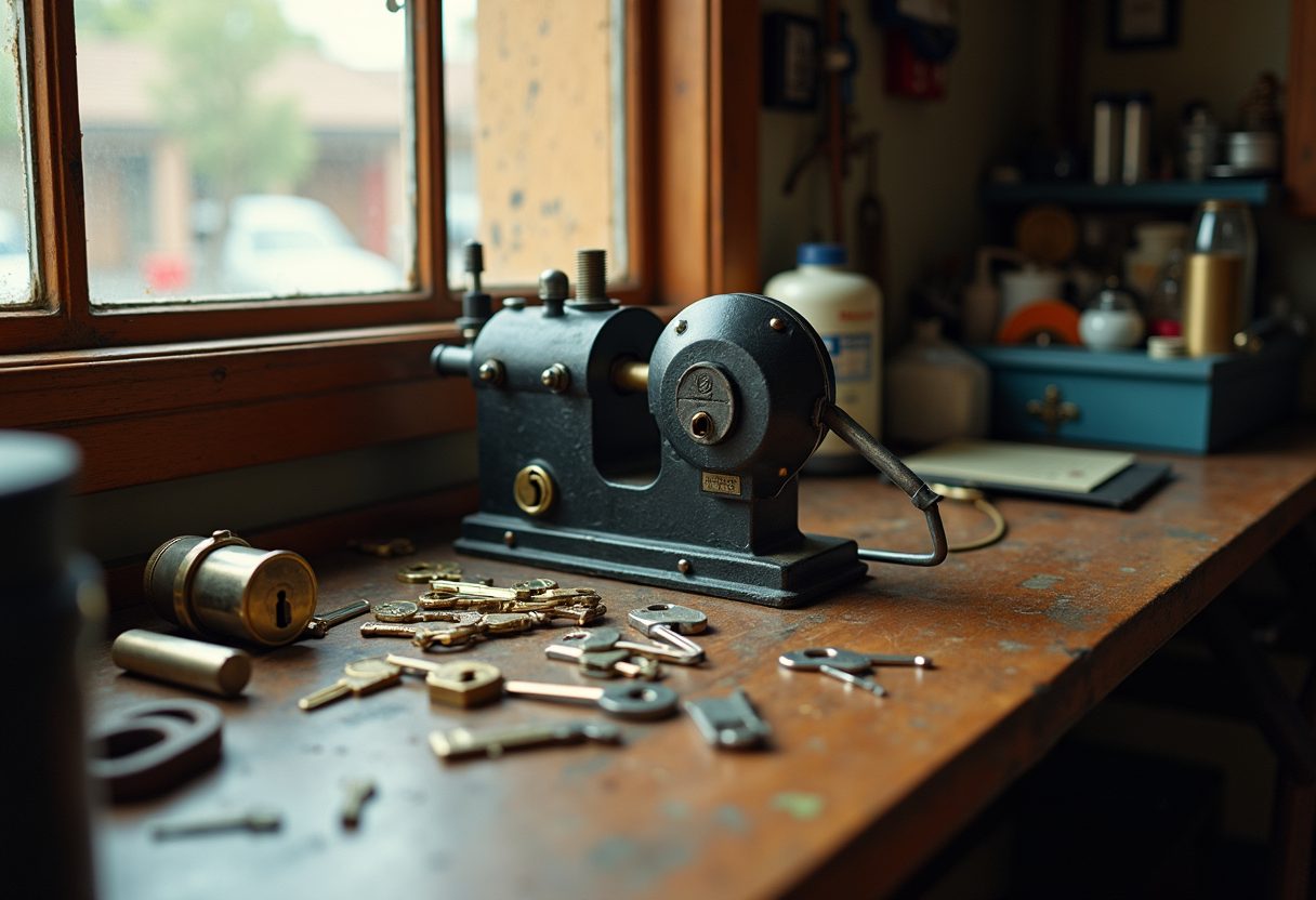 Key-cutting bench with new deadlocks — Marsfield